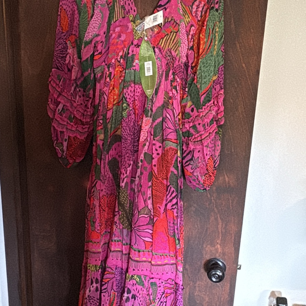 FARM Rio Vibrant Pink and Green Maxi Dress